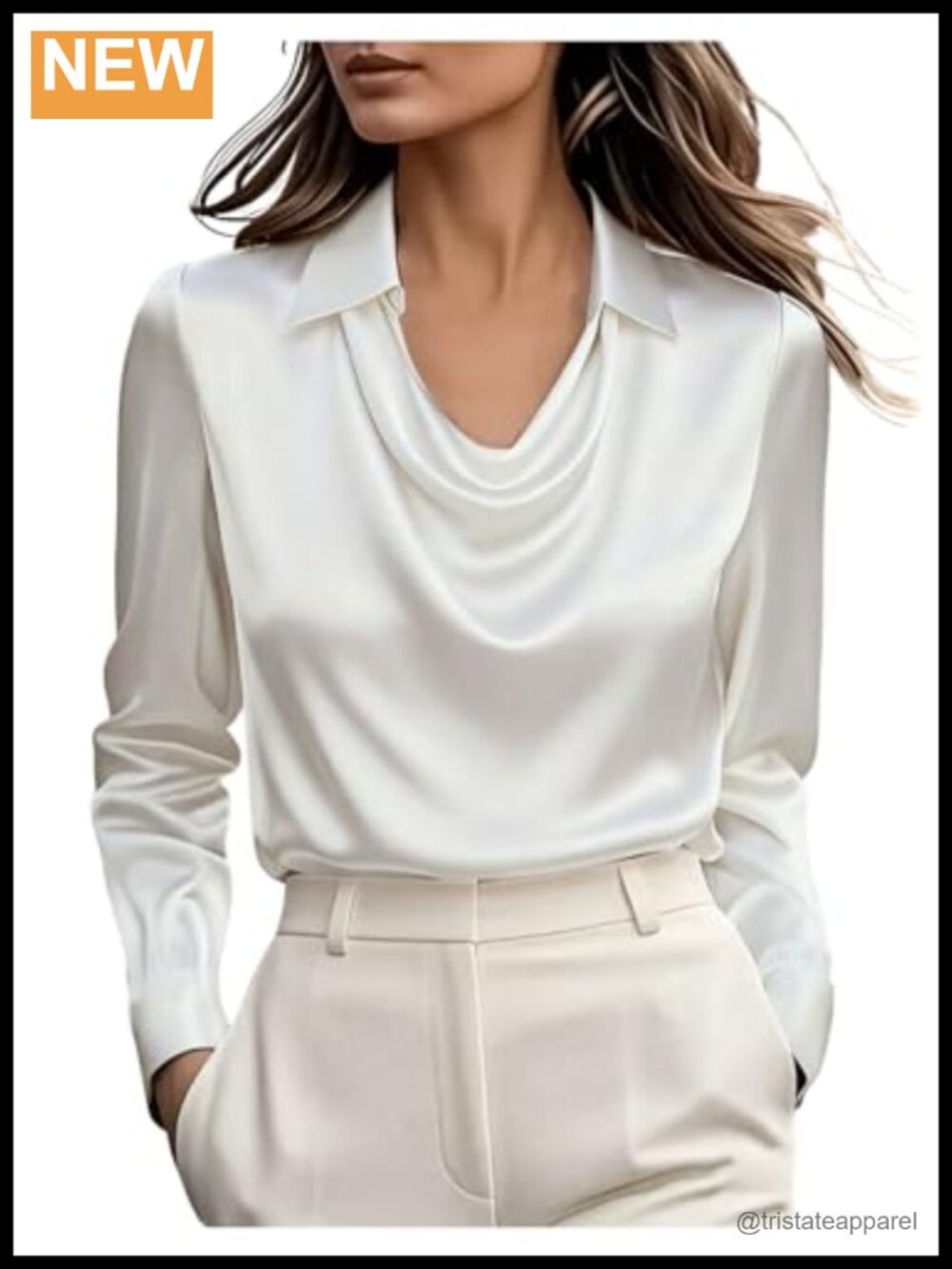 Women's Elegant Cowl Neck Long Sleeve Satin Blouse Office Work Top